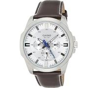 Casio MTP-SW310L-7AVDF Men's Watch, Silver Stainless Steel Case, Brown Leather Band, 50M Water Resistant