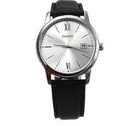 Casio MTP-V002L-7B3 Men's Standard Analog Black Leather Band Silver Dial Date Watch