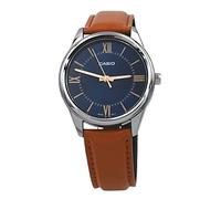 Casio MTP-V005L-2B5 Men's Standard Analog Tan Leather Band Roman Blue Dial Watch