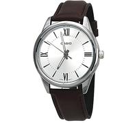 Casio MTP-V005L-7B5 Men's Standard Analog Brown Leather Band Roman Silver Dial Watch