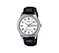 Casio MTP-V006L-7B Men's Leather Band White Roman Dial Day Date 3-Hand Analog Watch, white, casual