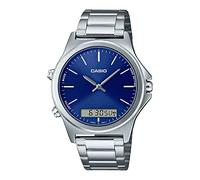 Casio MTP-VC01D-2E Men's Stainless Steel Blue Dial Analog Digital Dual Time Zone Watch, Digital