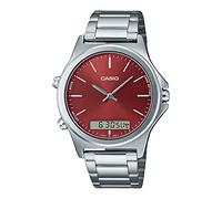 Casio MTP-VC01D-5E Men's Stainless Steel Red Dial Analog Digital Dual Time Zone Watch, Red, Digital