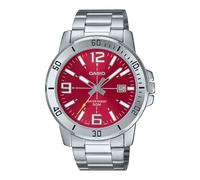 Casio MTP-VD01D-4BV Men's Enticer Stainless Steel Red Dial Casual Analog Sporty Watch, Red, Modern