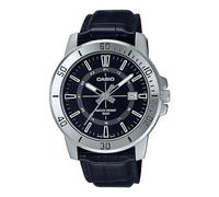 Casio MTP-VD01L-1CV Men's Enticer Leather Band 24 Hour Black Index Dial Casual Analog Sporty Watch, silver-analog, casual
