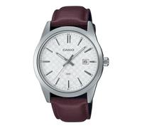 Casio MTP-VD03L-5A Men's Standard Brown Leather Band White Dial 3-Hand Analog Watch, white, Analog Watch,Quartz Movement