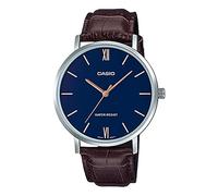Casio MTP-VT01 Series Quartz Men's Watch, Overseas Model, Navy x Brown Leather MTP-VT01L-2B