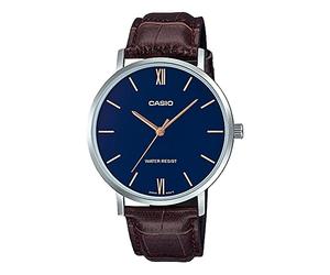 Casio MTP-VT01 Series Quartz Men's Watch, Overseas Model, Navy x Brown Leather MTP-VT01L-2B