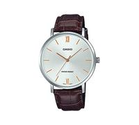 Casio MTP-VT01L-7B2T Men's Minimalist Silver Dial Brown Leather Strap Analogue Watch