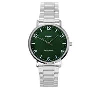 Casio MTP-VT03D-3B Men's Minimalistic Stainless Steel Green Dial Concave-Shaped Dial 3-Hand Analog Watch, green