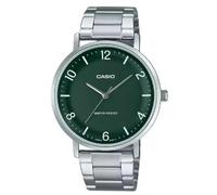 Casio MTP-VT03D-3B Men's Minimalistic Stainless Steel Green Dial Concave-Shaped Dial 3-Hand Analog Watch, green