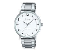 Casio MTP-VT03D-7B Men's Minimalistic Stainless Steel White Concave-Shaped Dial 3-Hand Analog Watch, white