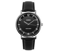 Casio MTP-VT03L-1B Men's Minimalistic Black Leather Band Black Concave-Shaped Dial 3-Hand Analog Watch