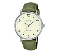 Casio MTP-VT03L-7B Men's Minimalistic Green Leather Band Beige Concave-Shaped Dial 3-Hand Analog Watch, gray