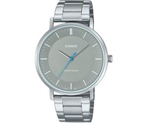 Casio MTP-VT04D-8E Men's Minimalistic Stainless Steel Gray Concave-Shaped Dial 3-Hand Analog Watch, gray