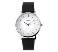 Casio MTP-VT04L-7E Men's Minimalistic Black Leather Band White Concave-Shaped Dial 3-Hand Analog Watch