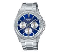 Casio MTP1375D-2A1V Men's Stainless Steel Fluted Bezel Multifunction Blue Dial Watch, Blue