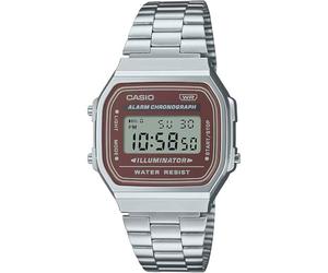 Casio Retro Vintage - Unisex Quartz Watch Casual Stainless Steel Bracelet Grey Resin Case with Red Analogue Display - A168WA-5A