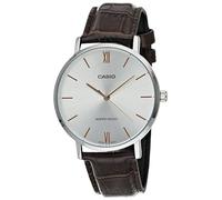 Casio MTP-VT01L-7B2 Men's Minimalistic Silver Dial Brown Leather Band Analog Watch, White, Analog Watch,Quartz Movement