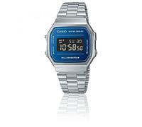 Casio Unisex 38.60mm Quartz Watch with Blue Digital dial and Silver Metal Bracelet Strap A168WEM-2BEF