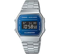 Casio Unisex 38.60mm Quartz Watch with Blue Digital dial and Silver Metal Bracelet Strap A168WEM-2BEF