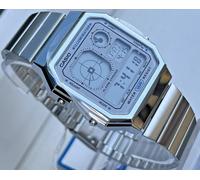 CASIO VINTAGE A130WE-7ADF MENS SILVER ANA-DIGI ROBOT FACE GREY DIAL RETRO WATCH