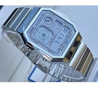 CASIO VINTAGE A130WE-7ADF UNISEX SILVER DIGITAL ANALOGUE GREY DIAL RETRO WATCH