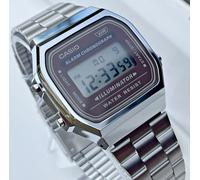 CASIO VINTAGE A168WA-5AYDF UNISEX SILVER DIGITAL BROWN DIAL RETRO WATCH NEW