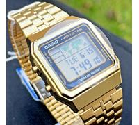 CASIO VINTAGE A500WGA-1DF UNISEX GOLD TONE DIGITAL WORLD RETRO DIAL WATCH NEW