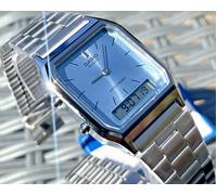 CASIO VINTAGE AQ-230A-2A1MQYDF UNISEX SILVER ANA-DIGI ICE BLUE DIAL WATCH NEW