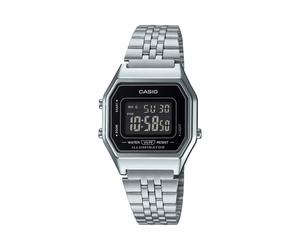 CASIO VINTAGE LA680WA-1BDF MENS WOMENS UNISEX SILVER RETRO BLACK DIAL WATCH