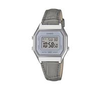 Casio Vintage LA680WEL-8A2DF Ladies Digital Watch 29mm Case, Grey Leather Strap, Silver Retro Watch, Stopwatch, Alarm, LED Light, Water Resistant