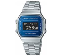 Casio A168WEM-2BEF Unisex Retro Digital Bracelet Strap Watch, Silver/Blue