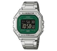 Casio W 218HD 3AVEF TIMELESS Digital Green Dial Silver Tone Stainless Steel Bracelet Watch
