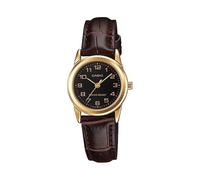 Casio Women's Analogue Black Dial Gold Case Leather Strap - LTP-V001GL-1BUDF
