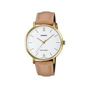 Casio LTP-VT01GL-7B Women's Minimalistic Gold Tone Brown Leather Band White Dial 3-Hand Analog Watch