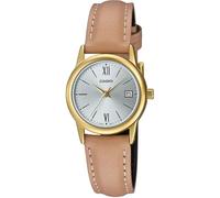 Casio LTP-V002GL-7B3 Women's Gold Tone Brown Leather Band Silver Date Dial Watch