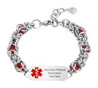 Casisto.J Medical Alert Bracelet for Women, Stainless Steel Dual-Sided Custom Free Engraved Medical ID Bracelet for Diabetic Allergy Epilepsy Emergency First Aid
