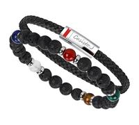 Casisto.J Men‘s Bracelet Set - 2PCS Black Braided Leather Bracelet with Natural Stone Beaded Bracelet for Men - Layering Stackable Bracelets - Gift for Husband Boyfriend Dad, 21cm