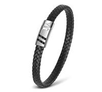 Casisto.J Mens Leather Bracelet Engraved with Initial A-Z, Classic Handmade Braided Alphabet Bracelet with Magnetic Clasp Jewellery Gift for Dad Son Boyfriend Husband Grandad