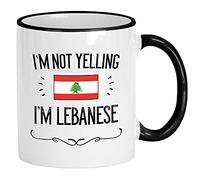 Casitika Funny Lebanon Gifts. Not Yelling I'm Lebanese Ceramic Coffee Mug. Cup Idea for Proud Men / Women Featuring The Country Flag. (11 oz Black Handle/Rim)