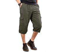 CASIVENT Men's 3/4 Military Pants Cargo Work Utility Below Knee Shorts Cropped Pants Army Green UK 32