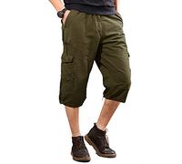 CASIVENT Men's Capri Pants Relaxed Fit Military Shorts Outdoor Messenger Capri Shorts Summer Shorts Outdoor Shorts 3/4 Cargo Shorts Army Yellow UK 32