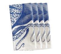 Caskata Lucy The Octopus Dinner Napkins Set of 4 | 100% Cotton Cloth Set for Entertaining or Everyday Table | Perfect for Wedding, Birthday, Christmas Blue and White, 22 Inch Square