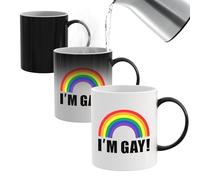 Casleovf Funny Gifts for Men:330ml Ceramics Heat Transition Coffee Cup, Secret Santa Gifts for Men Gay, Christmas Presents for Him Colleagues Friends on Birthday Christmas -I'm Gay!