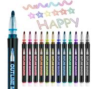 Casleovf Stocking Fillers Kids :12 Metallic Outline Markers Pens, Secret Santa Gifts for Kids Teenagers, Christmas Gifts for Girls Boys on Birthday, Halloween, Easter, Christmas