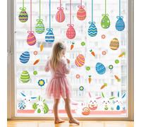 CASLON Easter Window Clings for Decor Large Egg Decals Reusable Double-Sided Static Spring Stickers Rabbit Carrot Cling Party Home School Office Shop 9 Sheets