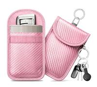 caslord Faraday Pouch for Car Keys, Pack of 2 Anti-Theft RFID Key Fob Protection Bag with 4 Pack Key Rings for Car Security, S, Pink