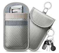 caslord Faraday Pouch for Car Keys, Pack of 2 Anti-Theft RFID Key Fob Protection Bag with 4 Pack Key Rings for Car Security, M, Silver
