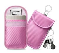 caslord Faraday Pouch for Car Keys, Pack of 2 Anti-Theft RFID Key Fob Protection Bag with 4 Pack Key Rings for Car Security, M, Deep Pink